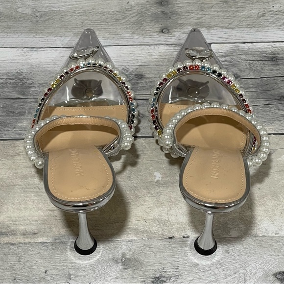 MACH & MACH Diamond Of Elizabeth Imitation Pearl Pointed Toe Mule Silver Sz-38/8 - Picture 9 of 14